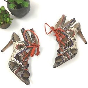 BCBG MAXAZRIA Leather “snake skin” print sandals